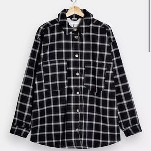 Topshop Plaid Denim Shacket Navy